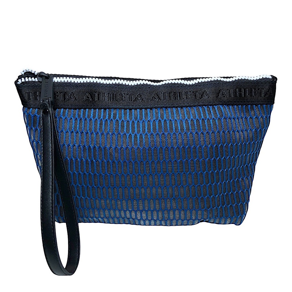 Athleta Women’s Black Blue Mesh Woven Wristlet Pouch One Size Gym Travel